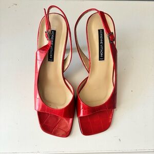 Adrienne Vittadini 100% Leather Red Square Toes Croc Effect Slingback Heels 8